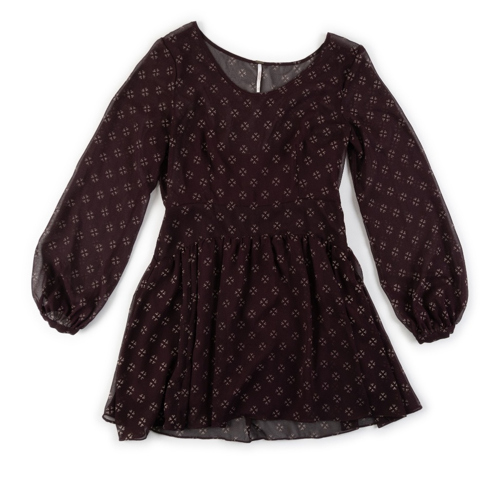 FREE PEOPLE  Patterned Dress, Eggplant Color Perfect Condition